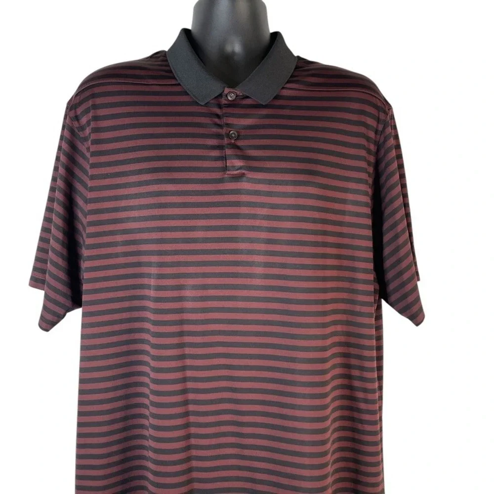 Nike Golf Shirt Men's Sz 2XL Black Rust Striped Dri-Fit Performance Polo Tagless